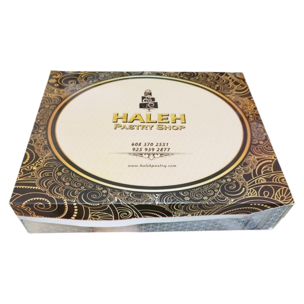 جعبه شیرینی صادراتی Haleh Pastry؛ کالیفرنیا، امباس و یووی موضعی